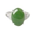 wholesale 925 Sterling Silver Inlaid with Hetian Jade Ring with Certificate, Simple and Elegant Domineering Large Cabochon Jasper Openable Women's Ring-0-4
