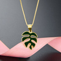 wholesale 925 Sterling Silver Amazon Cross-border Drop Leaf Necklace for Women, Minimalist and Versatile Clavicle Chain with Monstera Leaf Pendant-Gold Single Pendant>925 Silver