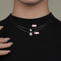 Sterling Silver Mermaid Tear Necklace with Moissanite Pendant, Invisible Fishline Chain.-[60 points] [Moissanite + Certificate + Black Card + Waist Code]