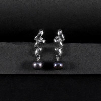 wholesale S925 sterling silver new natural freshwater pearl earrings for women, fashionable and luxurious high-end design, 8mm rice pearl ear studs-Natural Black Freshwater Pearl Earrings>925 Silver