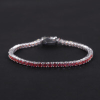 wholesale S925 sterling silver gold-plated tennis chain with stylish pomegranate red moissanite, available in 3/4/5mm, a hip-hop colorful bracelet-3mm garnet moissanite bracelet >6.5 inches (approximately 16.5cm)