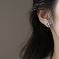 wholesale S925 silver blue flower earrings camellia trendy unique design women's ear accessories M04475-0-1