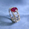 wholesale Metal: S925 Silver Pigeon Blood Red 6*8mm Oval Ring, Fashion Minimalist Luxury Personality Ins Trendy-0-2