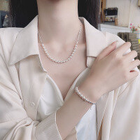 wholesale S925 Sterling Silver Creative Patchwork Pearl and Silver Fragment Necklace and Bracelet Set, INS Elegant and Versatile Jewelry-498FL/bracelet about 6.5g>925 silver