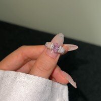 wholesale S925 Sterling Silver European & American New Arrival Women's Ring, Premium Elegant Oval Pink Zircon Design Creative Row of Diamonds Twisted Band-DY121134-SW-BF 6
