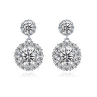 wholesale Cross-border best-selling full-diamond earrings, new style moissanite earrings, round high-end fashion round-set elegant moissanite stud earrings Place the metal material at the very beginning-S925 silver zircon>925 silver