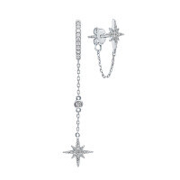 wholesale S925 Sterling Silver Cross-Border Best-Selling Zircon-Inlaid Octagram Fringe Earrings, Fashionable Commuter Star Earrings-Silver>925 silver