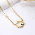 wholesale S925 Sterling Silver Hexagonal Design with Green Zircon Inlay, Fashionable High-End Minimalist Ins Style-0-3