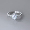 wholesale S925 Sterling Silver Fresh Sweet Ins Style Small and Unique Design Four-Claw Oval Diamond Ring R02694-0-1