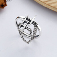 wholesale S925 Sterling Silver Korean-style Irregular Geometric Meteor Chain Tassel Fashion Creative Open Ring for Women-YFJ367/approx. 2.9g Adjustable opening