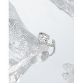 wholesale S925 Sterling Silver 720 Korean Version Ins Indie Design Minimalist Versatile Geometric Heart Texture Textured Open Adjustable Ring for Women-0-1