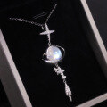 wholesale S925 Sterling Silver Petite Designer-Inspired Starry Sky Pendant Necklace with Natural Creamy Blue Moonstone for Women-0-3