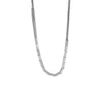 wholesale S925 Sterling Silver 201 Korean Version Ins Niche Design Minimalist Versatile Heavy Duty Rectangular Tube Texture Women's Collarbone Necklace-Vintage Silver 925 Silver