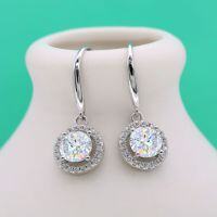 wholesale S925 Sterling Silver Moissanite Stud Earrings for Women, Round Micro-Pave Setting, Hook Style, Korean Version, Simple and Fashionable 4-Prong Earrings-50 points + 50 points (zircon) earrings