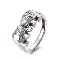 wholesale S925 Sterling Silver Retro Vintage Stylized Elephant Coin Ring with Antique Finish and Adjustable Open Design-0-5