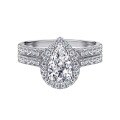 wholesale S925 Sterling Silver 15ct Pear-Shaped Moissanite Ring Set for Women High-End Stackable Rings Jewelry for Men-0-4
