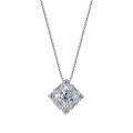 Sterling Silver Square Crystal Necklace with Diamond Accents-0-3