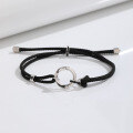 wholesale S925 Sterling Silver Minimalist Design Interlocking Rings Couple Bracelet Double Ring Braided Rope Hand Accessory Valentine's Day Gift-0-5