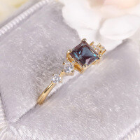 wholesale S925 Sterling Silver Gold-Plated Lab Color-Changing Sapphire Cross-Border Square Sapphire Ring-Lab-Changed Sapphire Ring  US Size 10