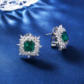 wholesale S925 Sterling Silver New Enzela Emerald Ice Flower Cut Gemstone Stud Earrings for Women-0-0