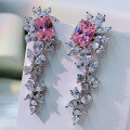 wholesale Silver Metal Petal Tassel Ear Studs for Women, New Daily Fresh and Elegant Style-0-2
