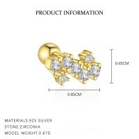 wholesale S925 Sterling Silver Cross-border Zircon Star Moon Flower Geometric Ear Bone Stud-E4646-Gold/Single 925 Silver