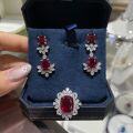 wholesale S925 silver luxurious set with a 55ct cushion-cut lab-grown pigeon blood red ruby for TikTok and Xiaohongshu livestreams-0-0