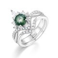 wholesale S925 Sterling Silver Cross-Border Bestseller Natural Moss-Inlaid Ring for Women, Stylish and Fashionable Aqua Agate Matching Pair for Wholesale-0-5