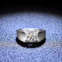 Platinum-Plated 925 Sterling Silver Moissanite Men's Wedding Ring, Simple and Dignified, for E-commerce and Live Streaming-1 carat (eight hearts and eight arrows zircon)  18 yards