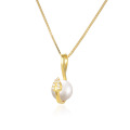 wholesale S925 Sterling Silver Gold-Plated Pearl Leaf Pendant Necklace with Diamond Accents for Women, Wholesale from Dongdaemun-0-4