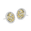 wholesale S925 Sterling Silver 762 Niche Individual Trendy Euro-American Retro Two-Tone Plated Irregular Grid Line Circular Ear Studs-0-5