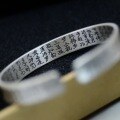 wholesale 999 Silver Ancient Style Prajna Heart Open-Ended Bracelet, Pure Silver Retro Buddha Character Men's Bracelet Accessory-0-2