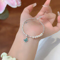 wholesale S925 Sterling Silver Breeze Crushed Silver Freshwater Pearl Bracelet for Women, Aquamarine Jadeite Butterfly Luxury Exquisite Hand String-0-3