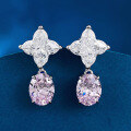wholesale Metal material at the beginning: 18K white gold with imported high-carbon diamond four-leaf clover 11*11mm set with oval pink diamond earrings, luxury setting-0-0