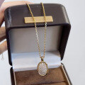 wholesale S925 Silver Gold Vintage Style Full Diamond-Encrusted Oval Pendant Necklace, Zhuzhifan Jewelry New Design, Light Luxury and Niche High-End-0-1