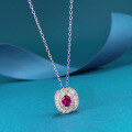 wholesale S925 Silver Zhuo Zhifang Jewelry European and American Style Oval Red Diamond Pendant Women's Fashion Elegance Cross-Border Live Streaming Item Necklace-0-1
