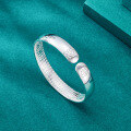 wholesale 999 Pure Silver Vintage Ethnic Style Wide Opening Solid Bracelet for Mothers with Engraved Leaves-0-3