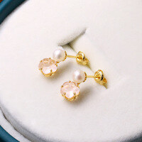 wholesale 925 Silver Spring New Sakura Set Pink Crystal Natural Pearl Fringe Earrings for Women, Hypoallergenic-Sakura Rose Quartz Pearl Earrings 925 Silver