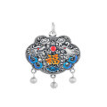wholesale S990 Silver Retro Enamel Dragon and Phoenix Auspicious Fortune Character Peace Lock Pendant Ethnic Style Versatile Accessory-0-4