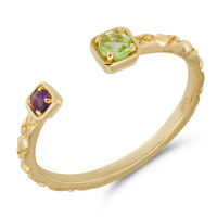 wholesale S925 Sterling Silver Adjustable Open Ring with Natural Peridot and Amethyst, Japanese Style Color Gemstone Fashion Ring-Amethyst/Peridot Open Ring  One Size