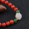 wholesale 925 Silver Gold-Plated New Chinese Style Birth Year Red Agate Bead Bracelet for Women with Hetian White Jade and Green Jade Beads-0-5