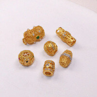 wholesale S925 Gold-Plated Full Diamond Turning Bead Spacer Semi-Finished DIY Jewelry Crystal Jewelry Bracelet Necklace Accessories-Style six