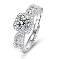 Sterling Silver 1ct Moissanite Vintage Lace Princess Cut Bridal Ring-One-carat zircon eight hearts and eight arrows  Adjustable opening