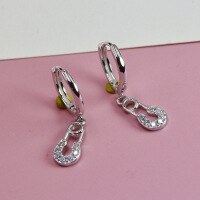 wholesale 925 Sterling Silver Minimalist Micro-Inlaid Pin Ear Cuff Ear Wrap Cross-Border European and American Versatile Fashion Hypoallergenic Earrings-Safety Pin Earrings 925 Silver