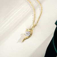 14K Gold Plated 925 Silver Irregular Twisted Pendant Moissanite Necklace-1CT (Moissanite, D color)  925 Silver