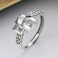 wholesale S925 Sterling Silver Oxidized Lucky Coin Ring with Fortune Cat, Retro Fashion Ethnic Style Index Finger Ring-0-0