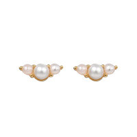 wholesale S925 Sterling Silver Cross-border Piercing Helix Ear Stud Ins Advanced Sense Colored Zircon Flat Back Ear Pin Women-Pearl &gt; Gold - Short (1.0*6m) - Single