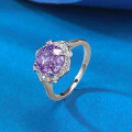 wholesale S925 Sterling Silver Imported High Carbon Diamond 8*8 Millennium Rose Cut Purple Diamond Women's Ring-0-2