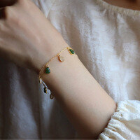 wholesale S925 Sterling Silver Wholesale Natural Hetian White and Green Jade Auspicious Fortune Dual-Color Bracelet-Jade Auspicious Fortune Two-Color Bracelet 925 Silver