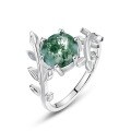 wholesale Amazon Cross-border Natural Watercolor Agate Index Finger Ring for Women, S925 Silver with Green Moss Stone Olive Branch Custom Ring-0-4